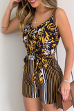 Casual Print Patchwork Spaghetti Strap Straight Jumpsuits(6 Colors)