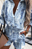 Fashion Print Patchwork Turndown Collar Long Sleeve Two Pieces(4 Colors)