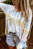 Casual Patchwork Tie-dye Hooded Collar Tops