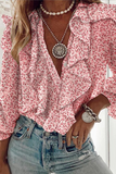 Fashion Print Flounce V Neck Blouses (3 Colors)