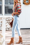 Casual Striped Patchwork Cardigan Collar Sweater