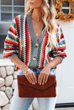 Casual Striped Patchwork Cardigan Collar Sweater