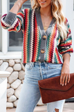 Casual Striped Patchwork Cardigan Collar Sweater