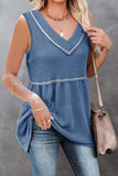 Casual Solid Patchwork V Neck Tops(7 Colors)