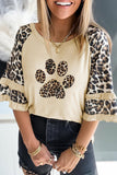 Casual Print Leopard Patchwork O Neck T-Shirts(5 Colors)