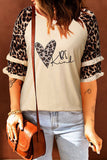 Casual Print Leopard Patchwork O Neck T-Shirts(5 Colors)