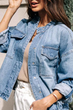 Casual Solid Patchwork Cardigan Collar Long Sleeve Straight Denim Jacket