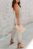 Casual Solid Patchwork One Shoulder Harlan Jumpsuits