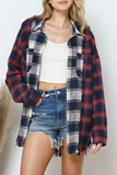 Casual Plaid Patchwork Turndown Collar Blouses