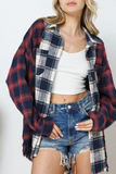 Casual Plaid Patchwork Turndown Collar Blouses