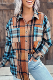 Casual Plaid Patchwork Turndown Collar Tops