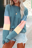 Street Solid Patchwork O Neck Tops(3 Colors)