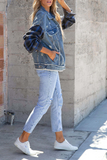 Casual Solid Patchwork Turndown Collar Long Sleeve Straight Denim Jacket