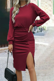 Fashion Solid O Neck One Step Skirt Dresses(6 Colors)