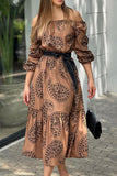 Fashion Print Printing Off the Shoulder A Line Dresses(3 Colors)