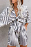 Fashion Elegant Striped Print Strap Design V Neck Loose Jumpsuits(6 Colors)