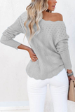 Casual Solid Hollowed Out Patchwork O Neck Sweaters(7 Colors)）