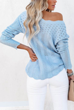 Casual Solid Hollowed Out Patchwork O Neck Sweaters(7 Colors)）