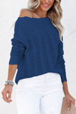 Casual Solid Hollowed Out Patchwork O Neck Sweaters(7 Colors)）