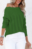 Casual Solid Hollowed Out Patchwork O Neck Sweaters(7 Colors)）