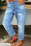 Fashion Street Patchwork Ripped High Waist Denim Jeans