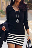 Casual Striped Print Patchwork O Neck A Line Dresses(5 Colors)