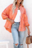 Fashion Solid Ripped Make Old Turndown Collar Long Sleeve Loose Denim Jacket(5 Colors)