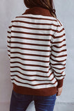 Casual Striped Buttons Turndown Collar Sweaters(3 Colors)