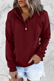 Casual Solid Buttons V Neck Hoodies(9 Colors)