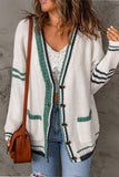 Fashion Plaid Striped Contrast V Neck Cardigans