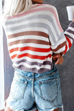 Fashion Sweet Striped Patchwork O Neck Tops