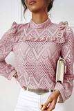 Casual Solid Lace Half A Turtleneck Tops(3 Colors)