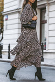 Elegant Animal Print Leopard Solid Color V Neck Cake Skirt Dresses