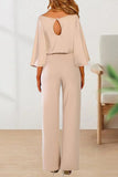 Casual Solid With Belt Solid Color O Neck Straight Jumpsuits(3 Colors)