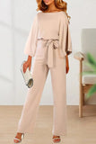 Casual Solid With Belt Solid Color O Neck Straight Jumpsuits(3 Colors)