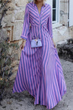 Sweet Elegant Striped Patchwork Turndown Collar A Line Dresses(3 Colors)