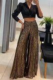 Casual Street Sequins Boot Cut High Waist Speaker Solid Color Bottoms(3 Colros)