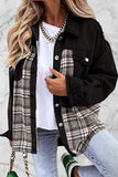 Street Plaid Striped Patchwork Pocket Turndown Collar Outerwear(6 Colors)