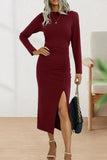 Sweet Elegant Solid Fold O Neck Sheath Dresses(6 Colors)