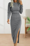 Sweet Elegant Solid Fold O Neck Sheath Dresses(6 Colors)