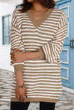 Plaid Striped Patchwork V Neck Long Sleeve Dresses(3 Colors)