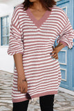 Plaid Striped Patchwork V Neck Long Sleeve Dresses(3 Colors)