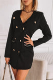 Casual Solid Patchwork V Neck Long Sleeve Dresses