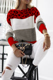 Casual Leopard Color Block Contrast O Neck Sweaters(5 Colors)