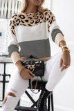 Casual Leopard Color Block Contrast O Neck Sweaters(5 Colors)