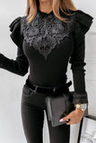 Elegant Solid Lace Half A Turtleneck Tops