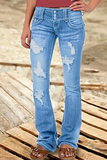 Street Patchwork Ripped High Waist Boot Cut Denim Jeans