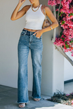 Street Solid Patchwork High Waist Straight Denim Jeans