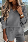 Casual Solid Frenulum Turndown Collar Long Sleeve Two Pieces(4 Colors)