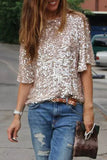 Casual Street Solid Sequins O Neck T-Shirts